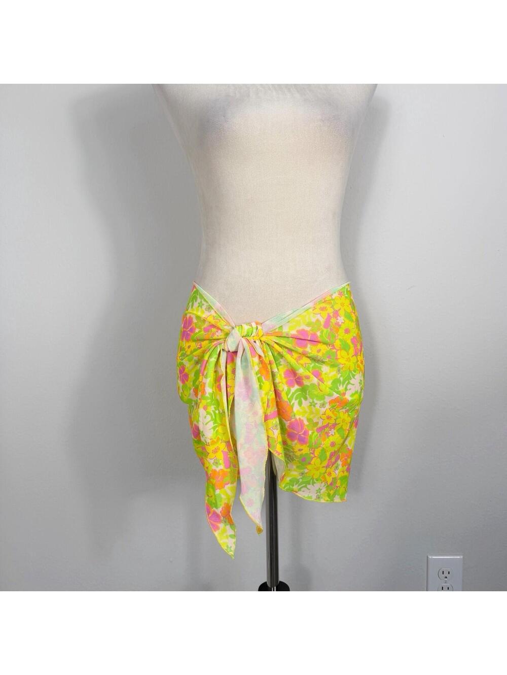 Kulani Kinis Colorful Floral Mesh Sarong Coverup Wrap Skirt One Size - Picture 2 of 5